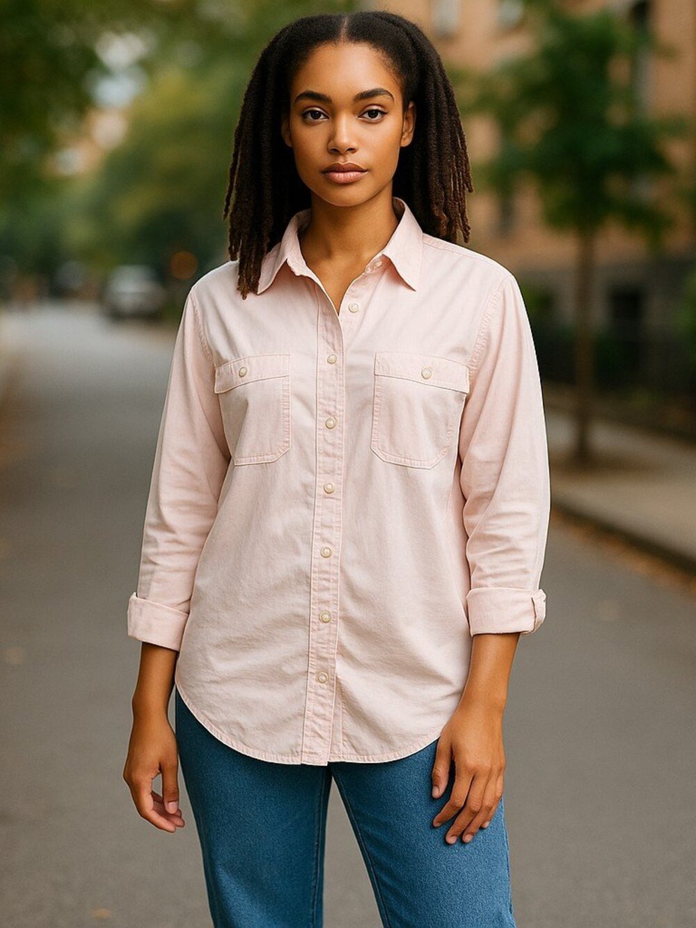 DENIM 24 7 Pink Button Front Long Sleeve Shirt Ladies Large